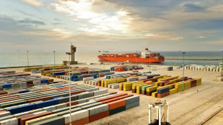 Cargo ship docked containers background - les automatiste free wallpaper