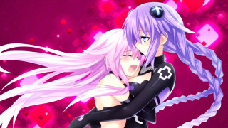 Anime couple hugging purple background 2 - square free wallpaper for desktop