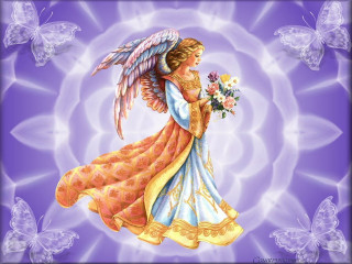 Woman bouquet flowers butterfly purple - angelic free wallpaper