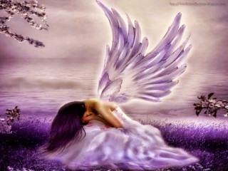 Woman purple flowers wings outstretched - wing free wallpaper