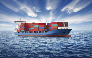 Cargo ship containers ocean blue - photorealistic imagery free wallpaper