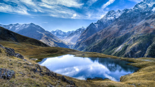 Mountain lake reflection snow capped - peak free wallpaper
