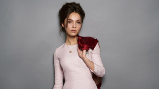 Woman pink dress red object - a pink dress holding free wallpaper