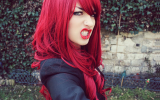 Woman red hair fake tongue - red hair free wallpaper