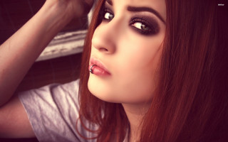 Woman red hair nose piercing - straight free wallpaper