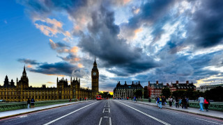 Cloudy sky clock tower cityscape - the road free wallpaper
