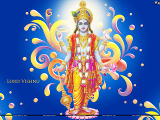 Lord vishnu blue background yellow - divinity free wallpaper