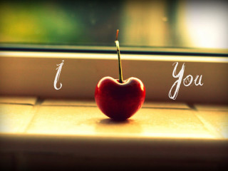 Red apple window sill love - a word free wallpaper