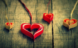 Red hearts hanging string wooden - red heart free wallpaper