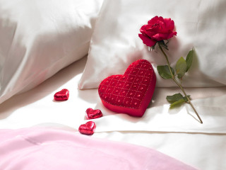 Heart shaped pillow rose hearts - white sheet free wallpaper