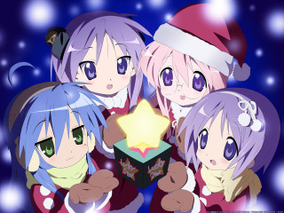 Anime girls christmas snowflakes star - net art free wallpaper for desktop