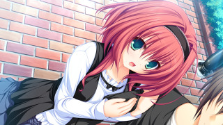 Pink haired girl brick wall 2 - leaning free wallpaper