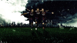 Soccer players running rain city - epic composition free wallpaper for desktop