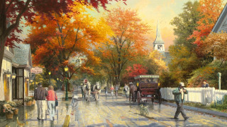 City street people bikes horse - an oil painting free wallpaper