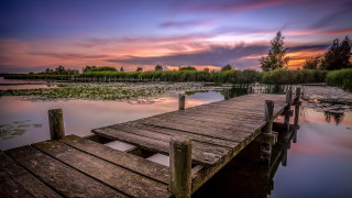 Wooden dock lake cloudy sky - a wooden dock free wallpaper