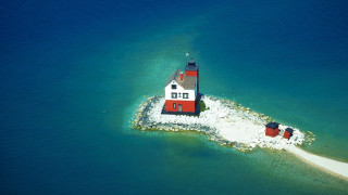 Small red white lighthouse island - doug ohlson free wallpaper