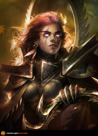 Woman red hair sword in - free fantasy wallpaper for mobile