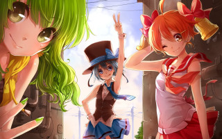 Anime girls green hair hats - one girl free wallpaper for desktop