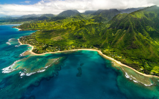 Tropical island lagoon beach mountain - an aerial view free wallpaper