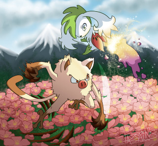 Cartoon cat chasing bird flower - mountain free wallpaper for tablet