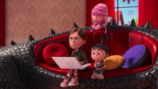 Cartoon boy girl couch laptop - institutional critique free wallpaper