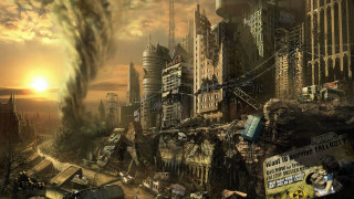 Postapocalyptic cityscape skyline explosion architecture - apocalyptic free wallpaper
