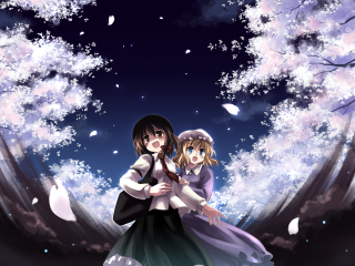 Anime characters hugging snow tree - under a tree free wallpaper
