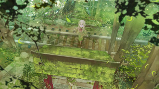Girl bench forest green tree - global free wallpaper