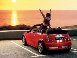 Woman sitting convertible waving sun - convertible free wallpaper