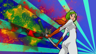 Woman white dress sword colorful - gutai group free wallpaper