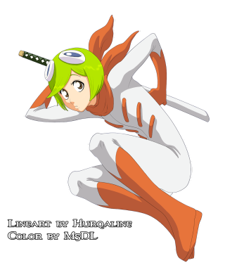 Cartoon character green hair flying - artist free wallpaper for mobile