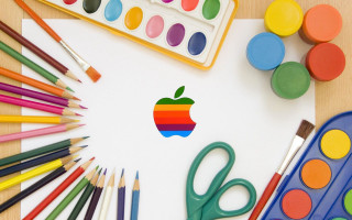 Colored pencils apple logo scissors - graphic design free wallpaper