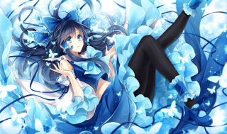 Woman blue flowers bed legs - a detailed drawing free wallpaper