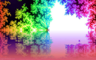 Colorful tree water reflection background - fractal free wallpaper