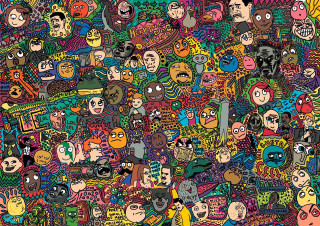 Cartoon faces colorful pattern doodles - artur grottger free wallpaper for desktop