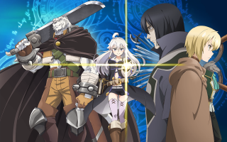 Anime characters swords blue background 2 - a pattern free wallpaper for desktop