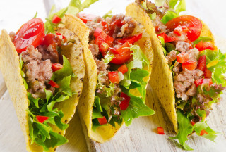 Three tacos cutting board fork - meat free wallpaper