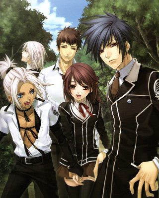 Anime characters group trees bushes - a tie free wallpaper for mobile