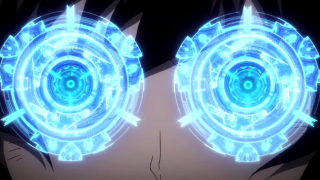 Man glowing blue ring face - symmetrical eye free wallpaper