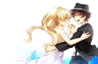 Anime couple kissing blue background 3 - free valentines wallpaper for desktop
