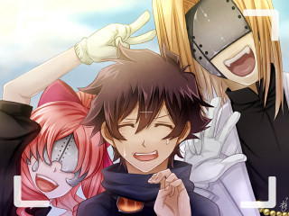 Anime group blindfolded posing smiling - their hipss free wallpaper