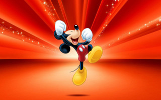 Mickey mouse flying red background - a red background free wallpaper