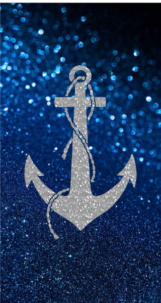Blue white anchor glitters stars - folk art free wallpaper