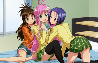 Three girls hugging on bed - three girl free wallpaper