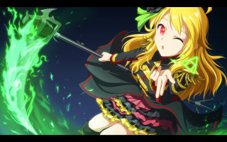 Girl costume sword green fireball - a sword in front free wallpaper