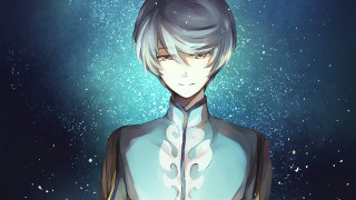 Man white hair blue shirt - luminous free wallpaper for desktop