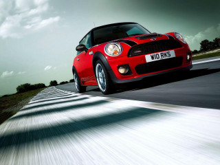 Red mini cooper driving road - mini free wallpaper for desktop