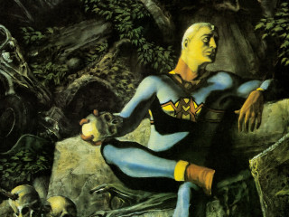 Man rock cat skull background - western comic book art free wallpaper