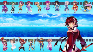 Anime characters blue sky ocean - a line free wallpaper