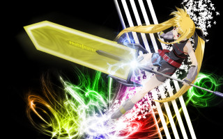 Woman sword glowing background stars - glowing free wallpaper for desktop